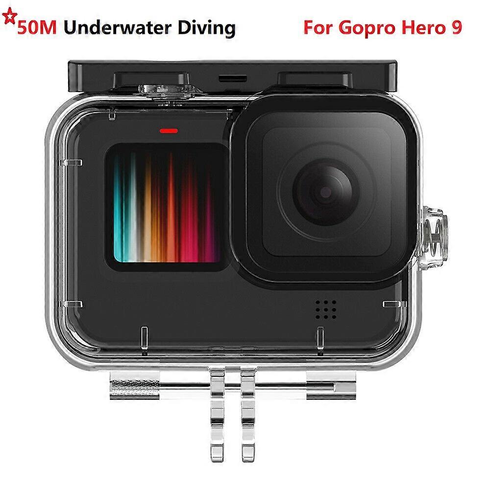 מארז עמיד למים 50m כיסוי בית זכוכית מחוסמת מתחת למים עבור GoPro Hero 9 אביזרי מצלמה שחורים