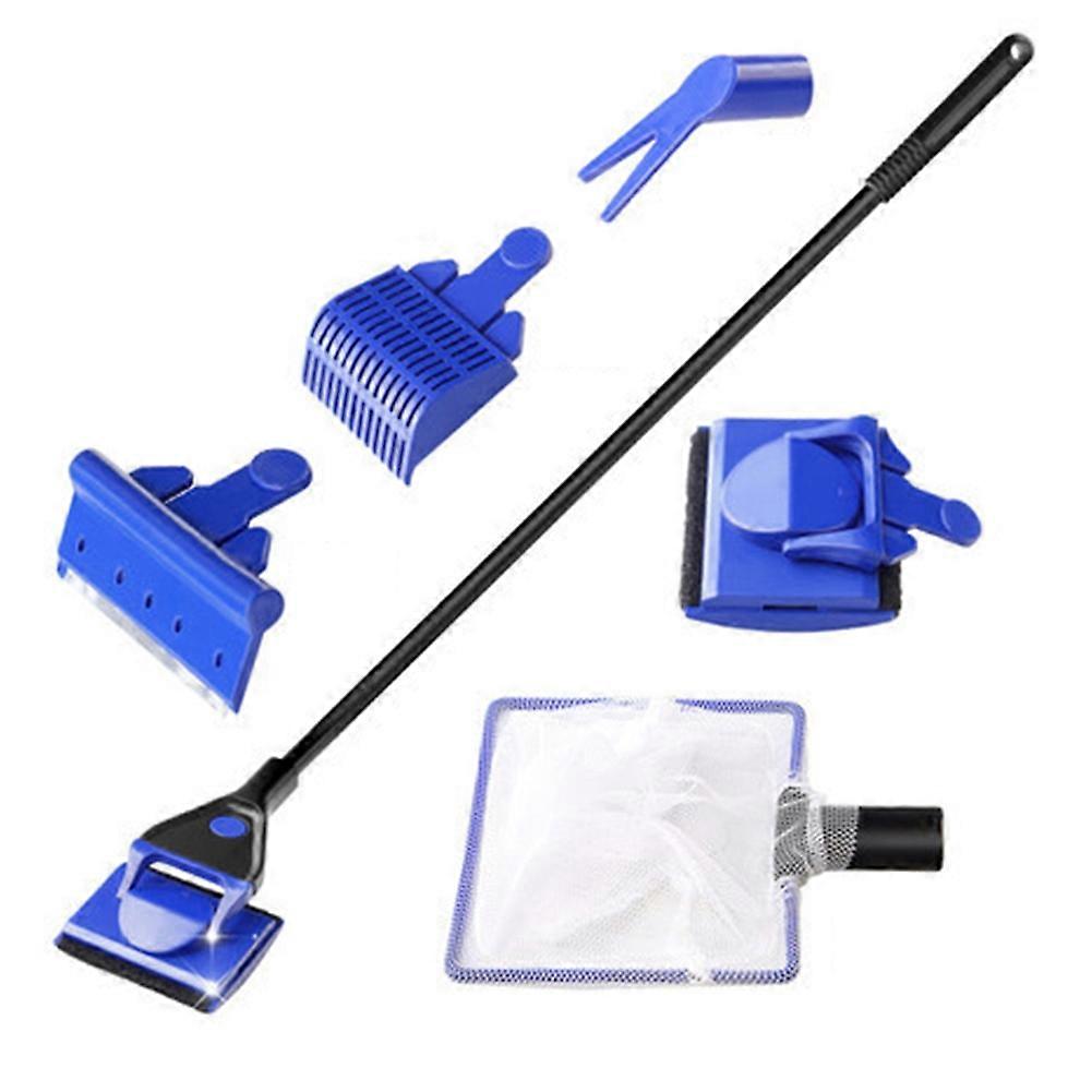 5 in 1 Aquarium Window Glass Brush Net Long Handle Algae Scraper Cleaning Tools