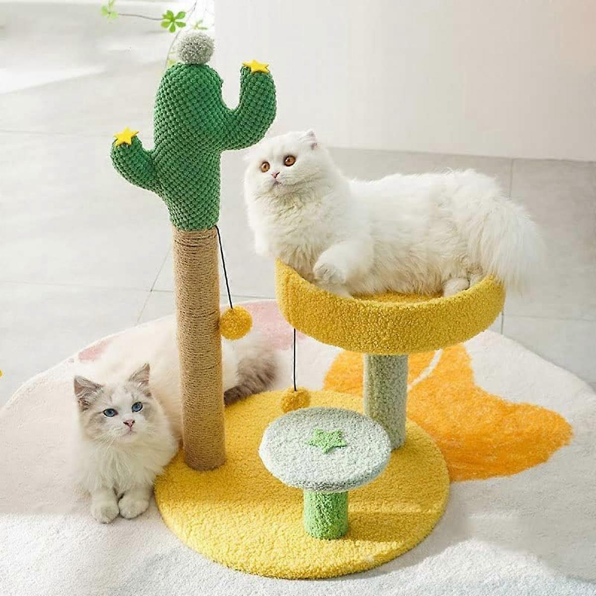 Cat scratching posts, cactus scratching posts, cat furniture with plush bed and natural sisal rope balls for large cats and kittens 2024 New