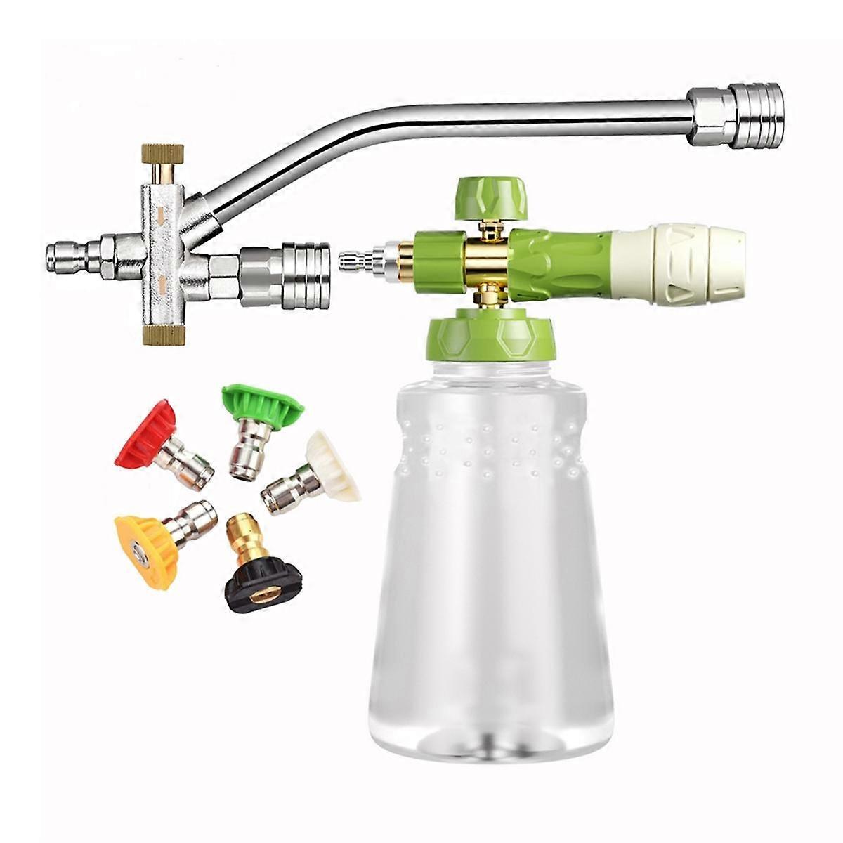 Cannone schiuma con 5 ugelli spruzzatori per idropulitrice, accessorio con doppio connettore per cannone schiuma, attacco rapido da 1/4 di pollice B