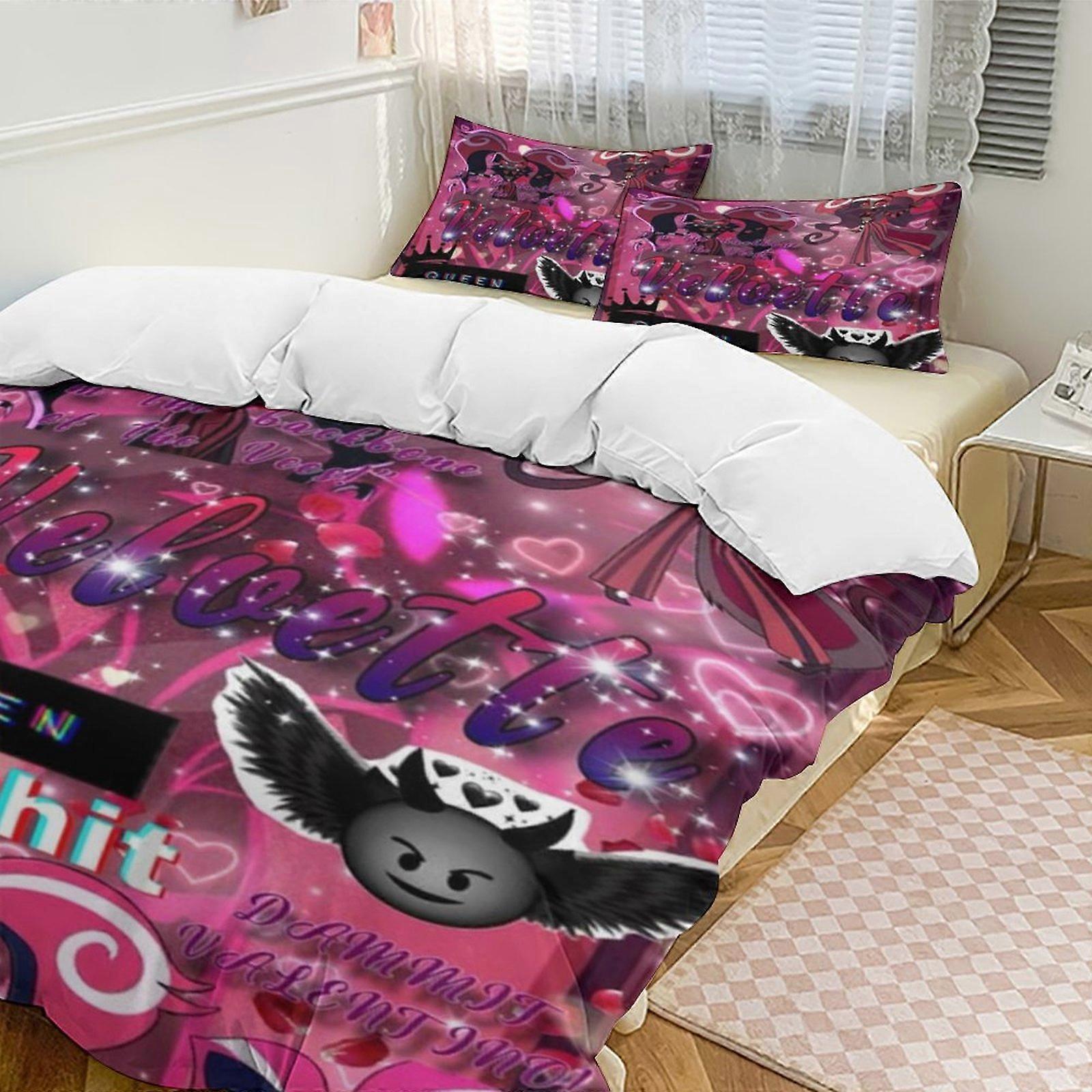 v200 Hazbin Hotel 2 Cama Capa de Edredom Conjuntos de Cama de Microfibra Conjuntos de Edredom Leve de 3 Peças, 1 Capa de Edredom e 2 Fronhas para Crianças aa200