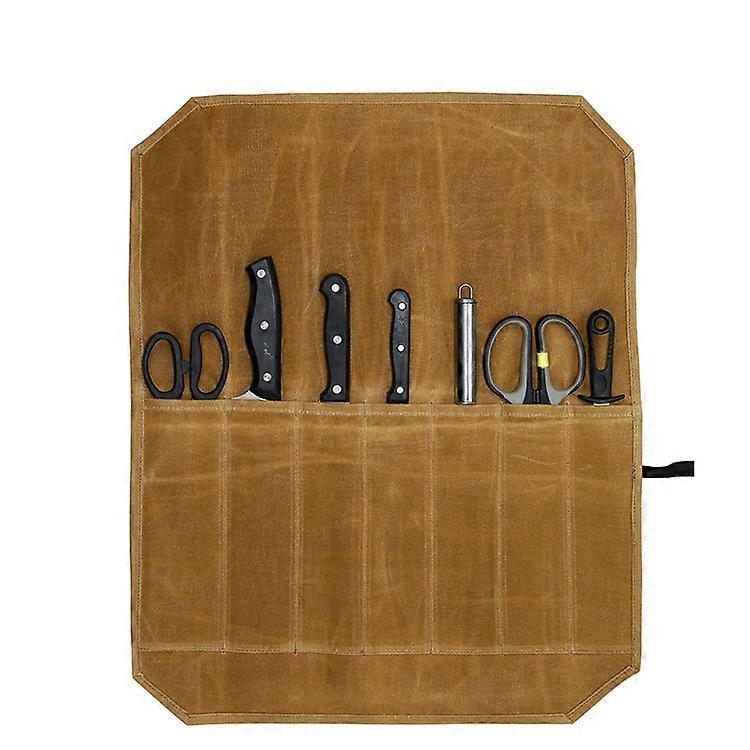 Chef's Knife Roll Bag with 7 Slots, Waxed Canvas Chef's Knife Case, Tool Roll Bag, Blade Storage Case