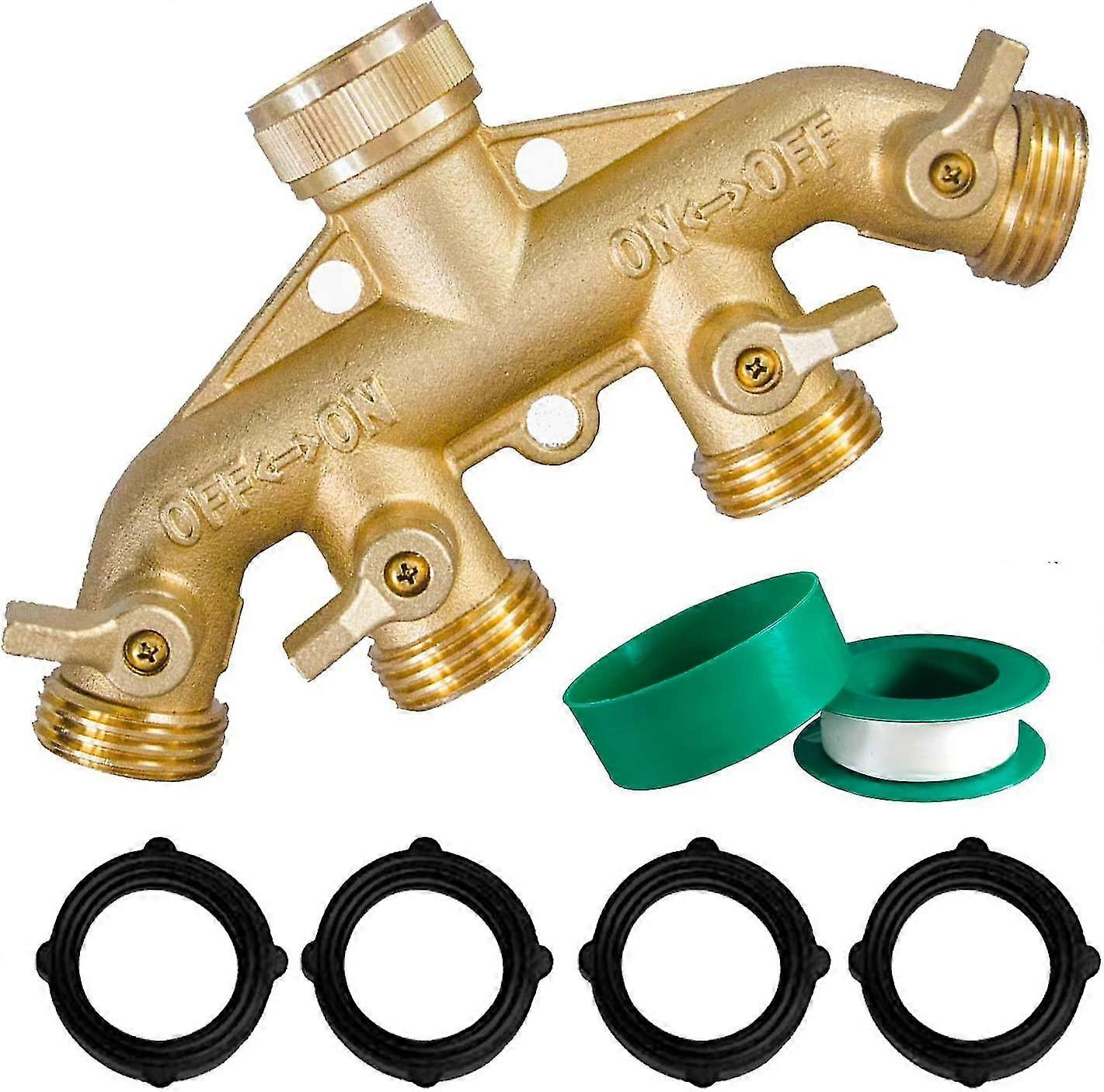 Brass Garden Hose Diverter (4 Way), Solid Brass Hose Fitting 3/4"