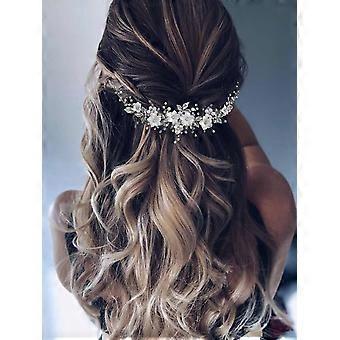 Flower Wedding Hair Tendril Silver Crystal Bridal Headpiece Pearl Rhinestone Bridal Hair Accessories for Women and Girls (Silver)