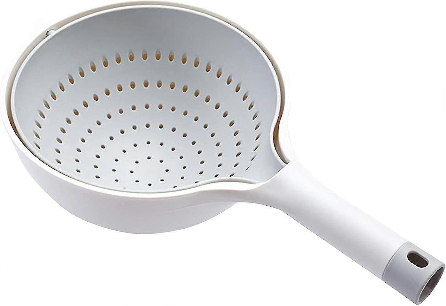 Kitchen Colander With Long Handle, Multi-function Double-layer Separation Kitchen Colander, Innovative Double-layer Rotating Drainage Basin And Basket