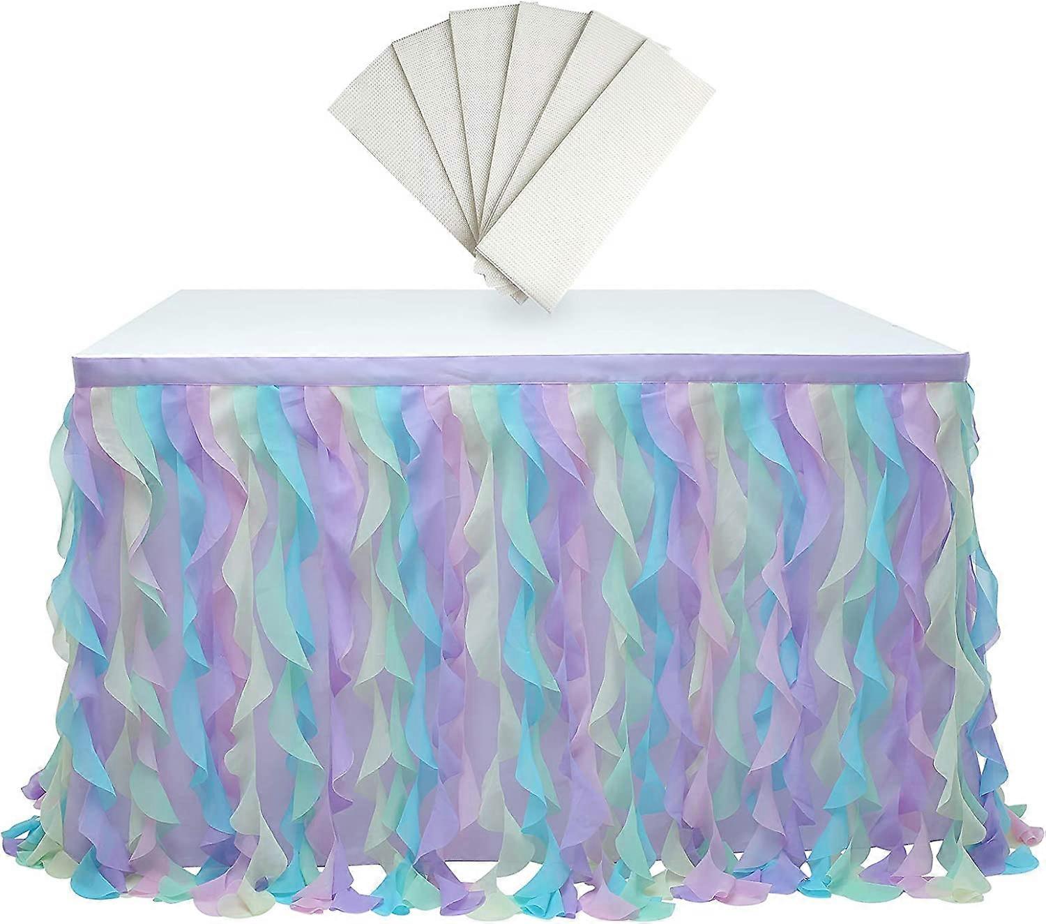 Hängande Tyll Bordskjol Tutu Bordskläder för Födelsedag Bröllopsfester, Säng Dekor Regnbåge 77 H x L 187 cm