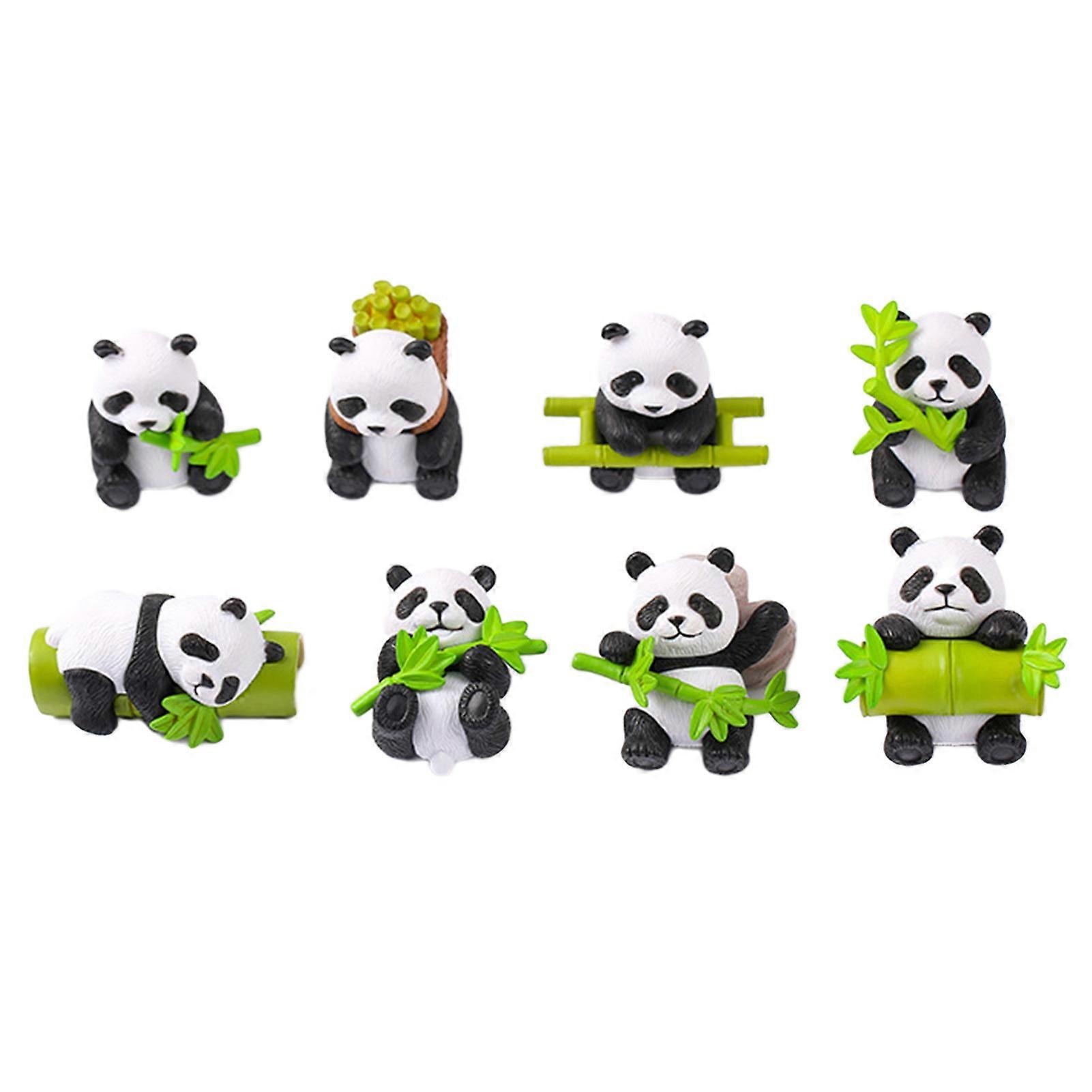 8Pcs Bamboo Panda Figurine Resin Animal Figure Toy Model Statue Sculpture Cake Topper Decoration Desktop Ornament Festival Gift