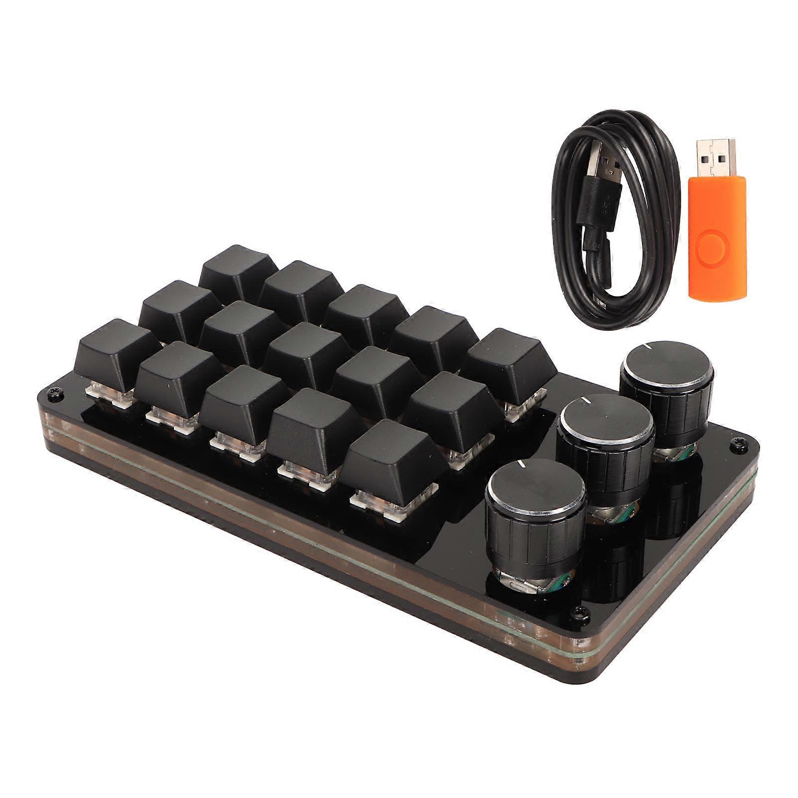 Mini Custom Keypad 15 Keys 3 Knobs Programmable Blue Switch Hot Swappable Programming Macro Keypad for Computer Gaming YEMMA