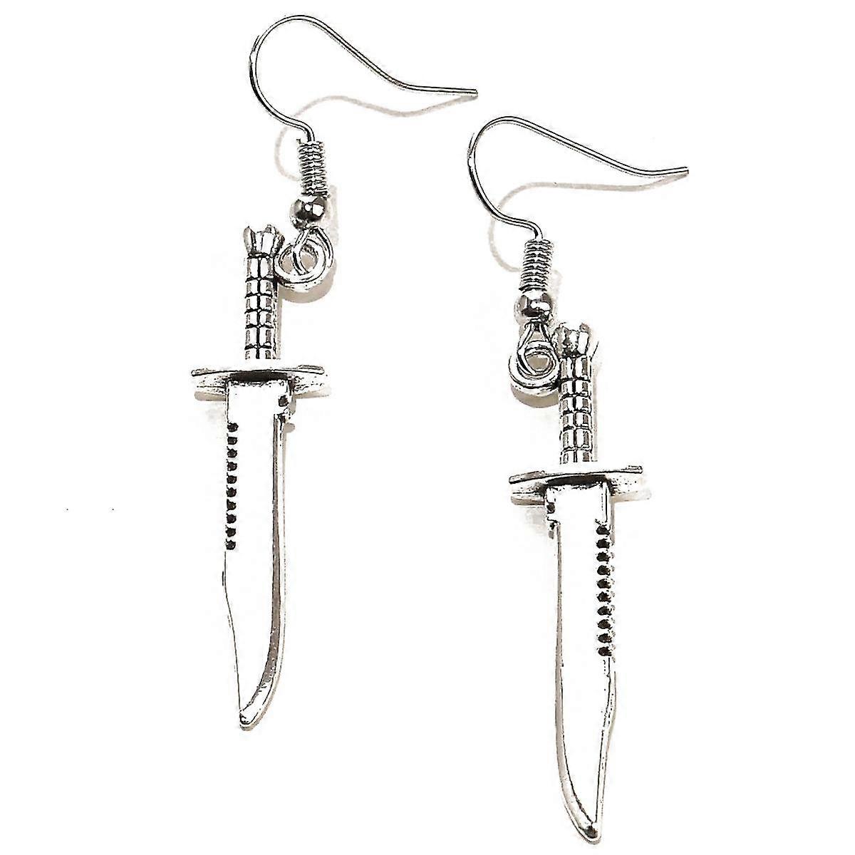 Dagger Sword Pirate Medieval Renaissance Silver Finish Dangle Earrings