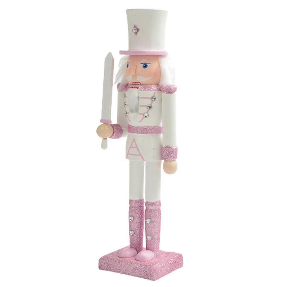 30cm Rosa Holz Nussknacker Figurine Weiß Haar Strass Intarsien Puppet Nussknacker Puppe Spielzeug Orname
