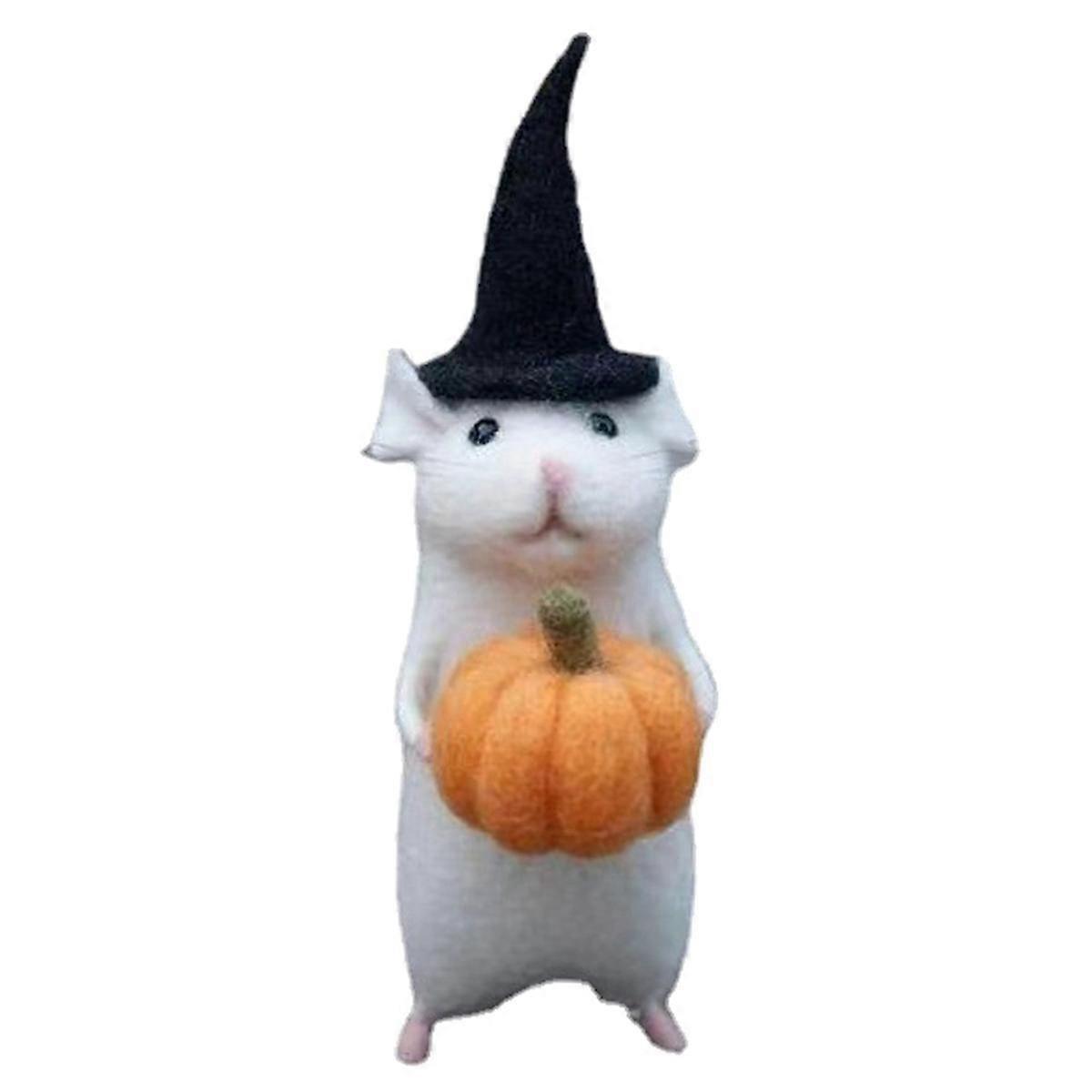 Halloween Mouse with a Pumpkin Felted Animals, Needle Felted Christmas Mouse, Wool Felt Handmade Ha