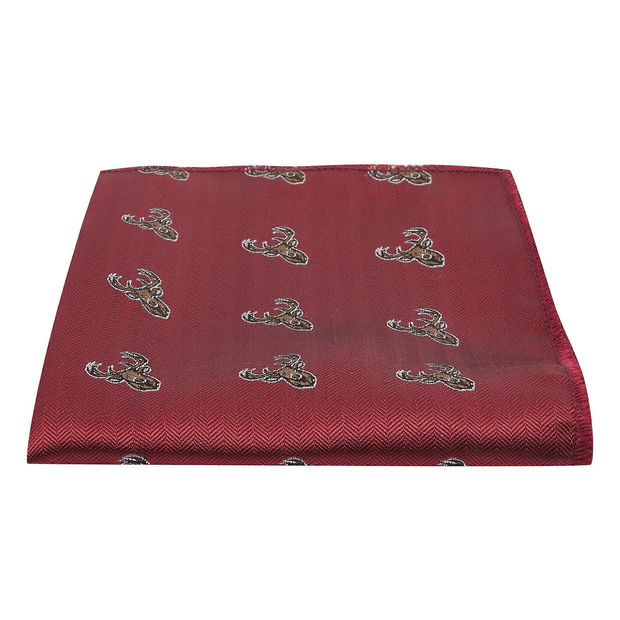 Burgundy Red Stag Head Herringbone Pocket Square