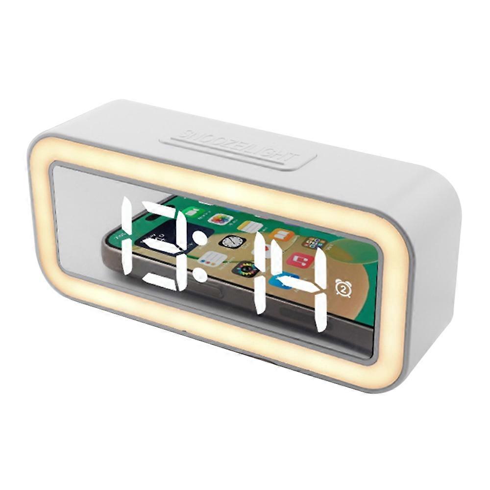 Mirror Surface LED Digital Alarm Clock Temperature Display Students Bedside Desktop Clock - White