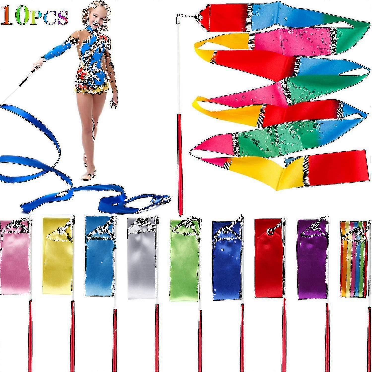 Dans linten streamers (10 stuks), 13 ft unisex gymnastiek lint staven, ritmische gymnastiek lint
