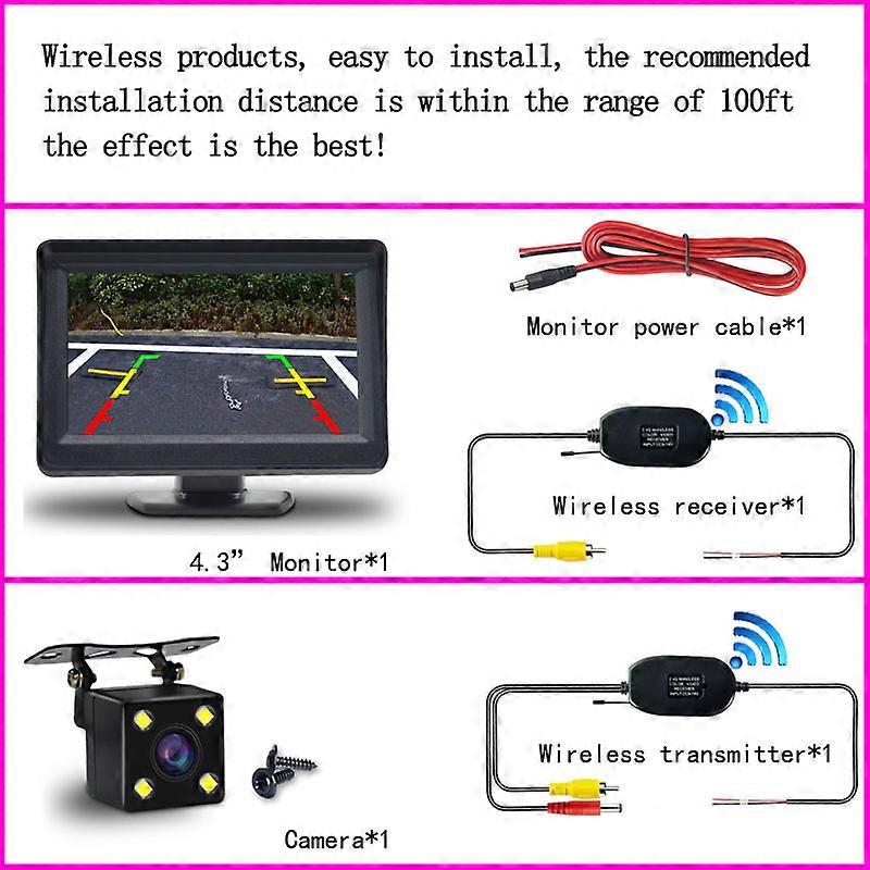 Qxny Wifi Wireless Rear View Camera Vehicle Folding Foldable 4.3\ 4.3 Monitor Add Cam