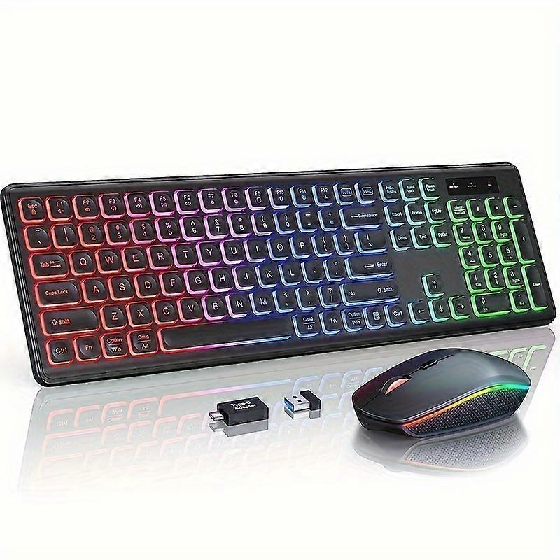 Jomaa Wireless Keyboard and Mouse Combo - Full-Size Ergonomic Design with RGB Backlit, Rechargeable, and 2.4G Connectivity for Comfortable Typing and 