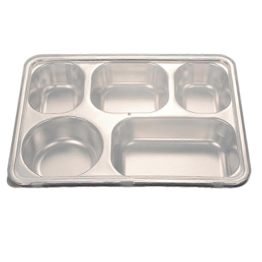 1pc Stainless Steel Divided Plate Rectangular 5 Sections Food Serving Tray