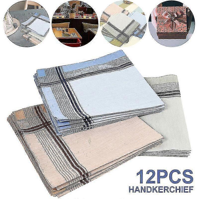 12x Men's Handkerchiefs - 100% Cotton Fabric - Size 38*38 Cm
