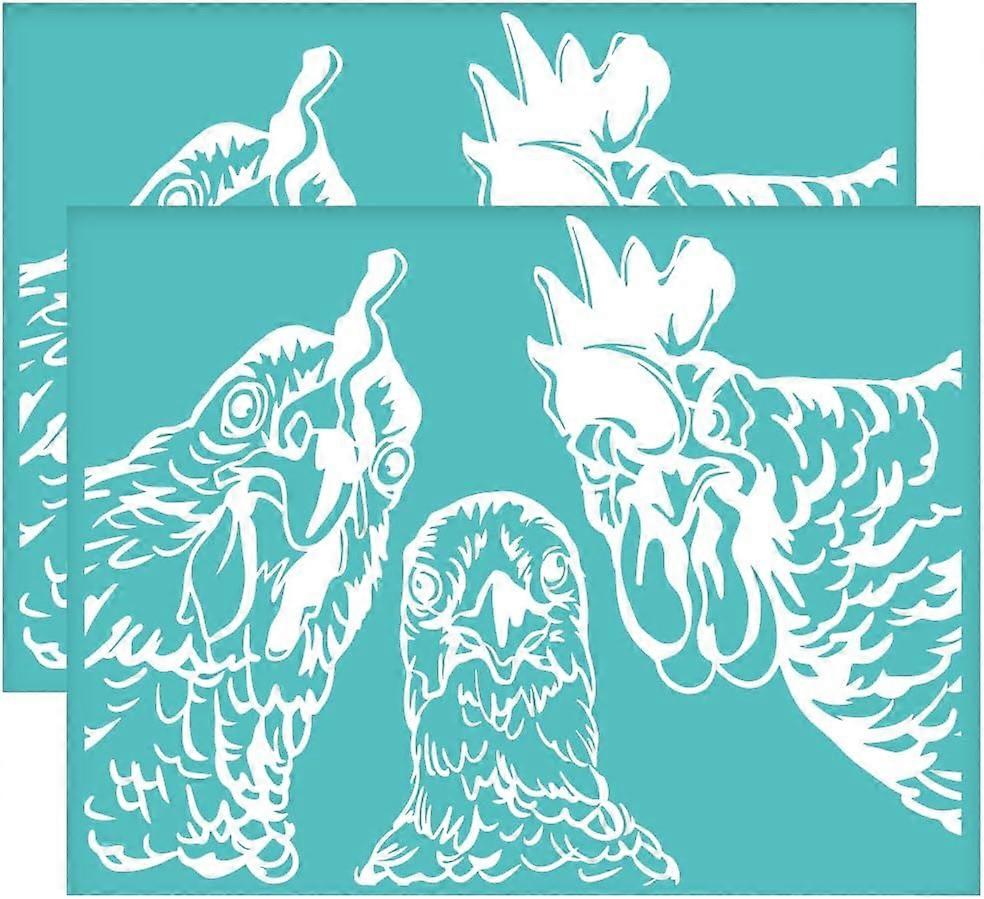 2Pcs 8.6x11 Inch Rooster Pattern Self-Adhesive Silk Screen Printing Stencil Chicken Head Silk Screen Stencil Farm Animal Reusable Mesh Stencils Transf