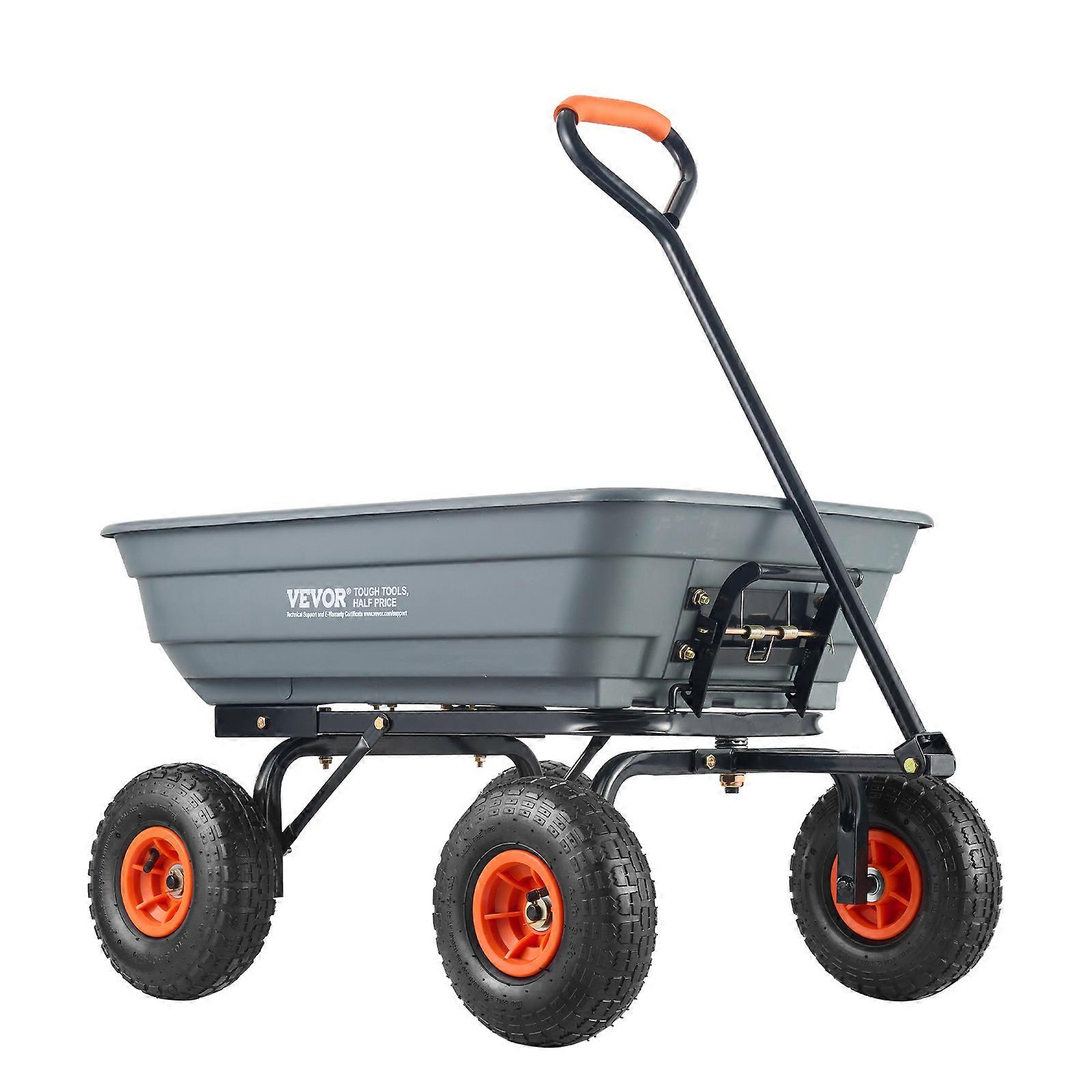 Dump Cart, Poly Garden Dump Cart with Easy to Assemble Steel Frame, Utility Wheelbarrow 600 lbs Capacity, 10 inch Tires
