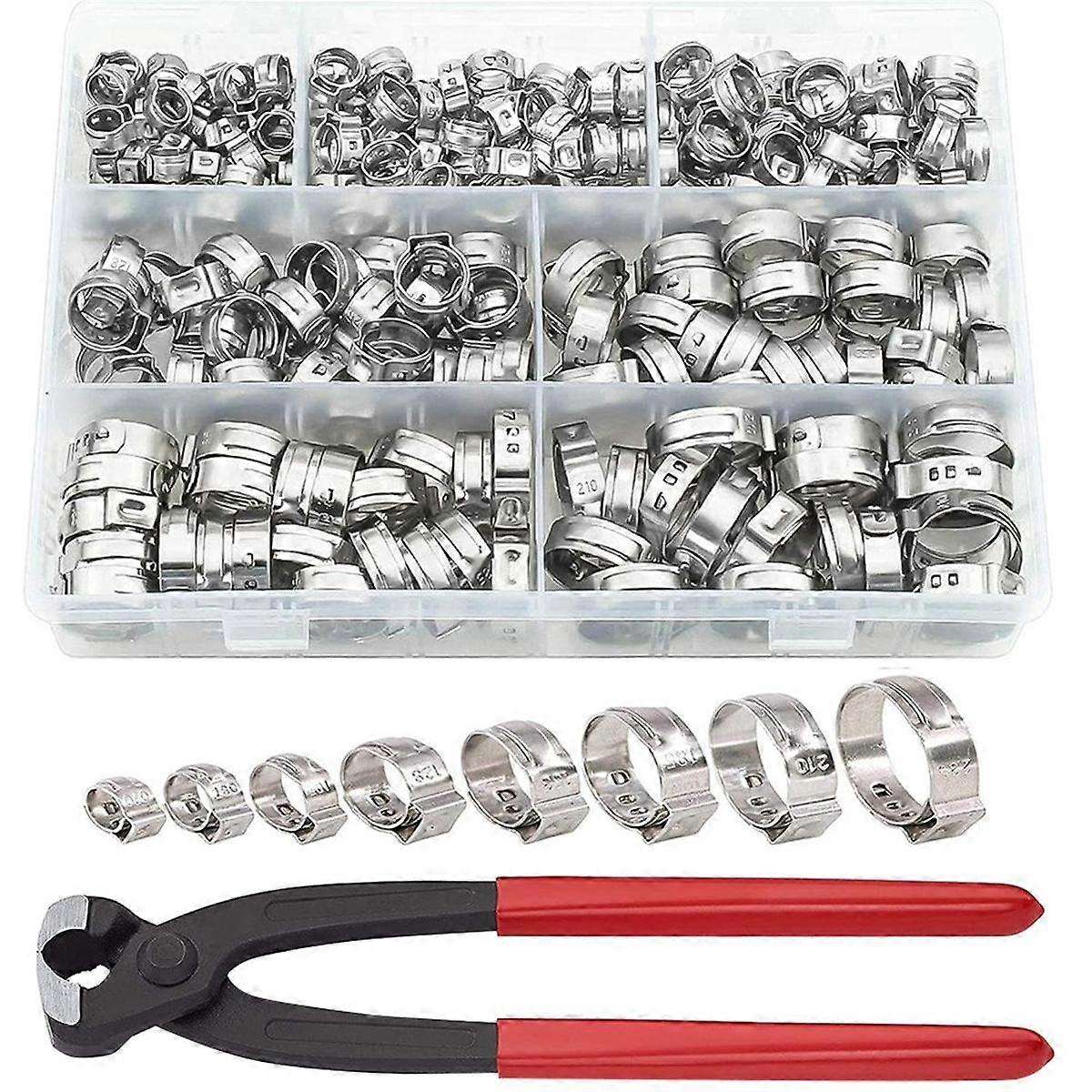 131PCS Single Ear Hose Clamps, Stainless Steel PEX Clamps, Stepless Clamps for Pipe Fittings, Compression Ring Clamps