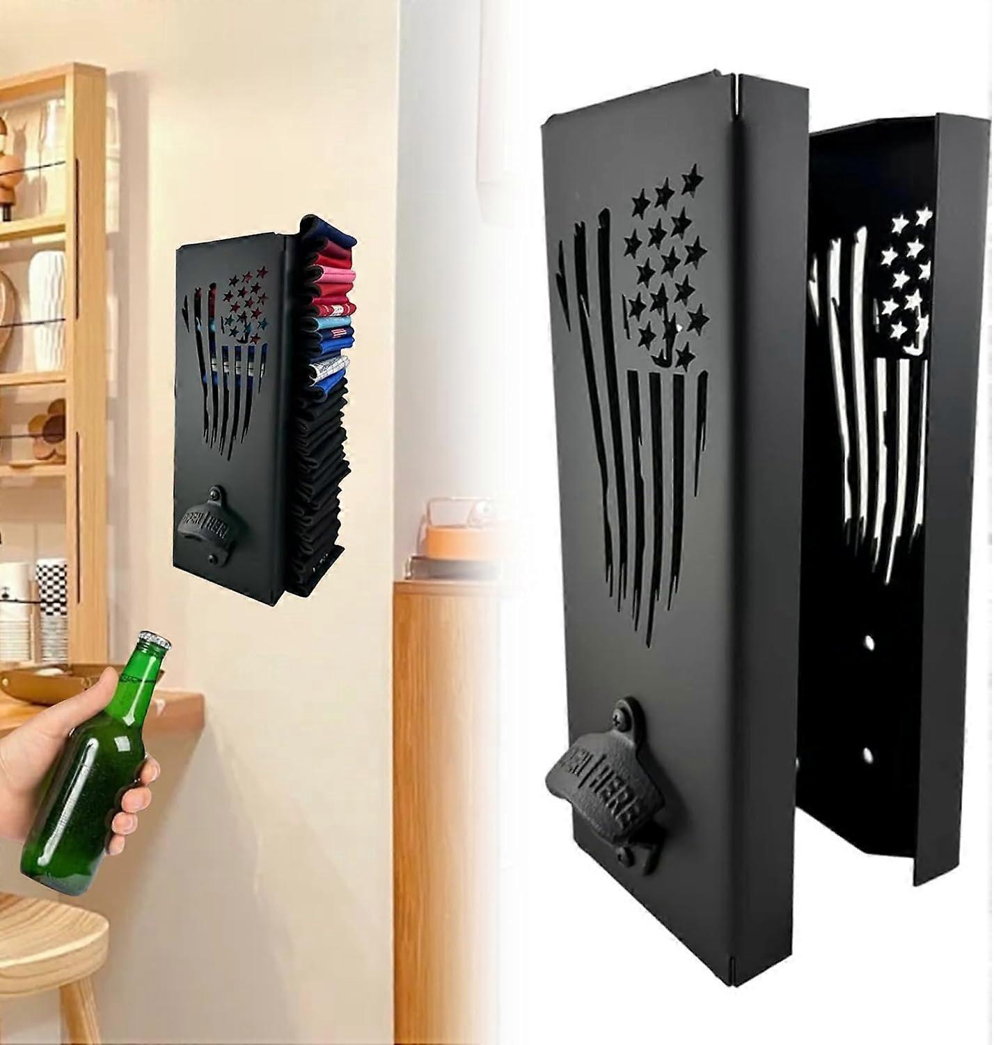 2023 Can Cooler Holder with Bottle Opener, 2 in 1 Can Cooler Holder, Wall Mounted Can Cooler Holder Suitable for Home Bars (Flag)