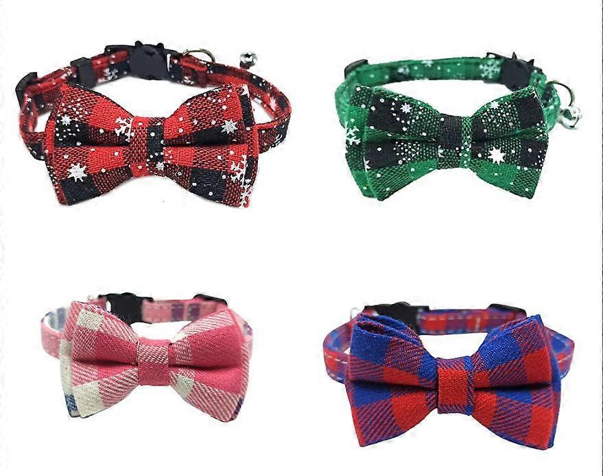 4pcs Halloween Cat Collar Halloween Bowknot Cat Collar for Cat with Bell and Bow Tie Bowknot Cat Collar Anti Strangling Cat Collar Personalized Cat Co