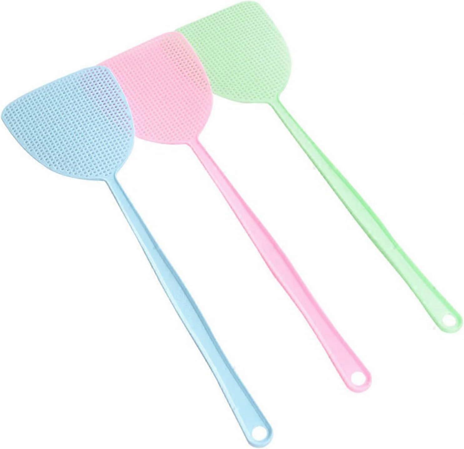 (Blue+Green+Pink) Fly Swatter, 3 Units Manual Pest Control, Flexible Fly Swatter, Durable 42cm Handle, Kitchen Helper