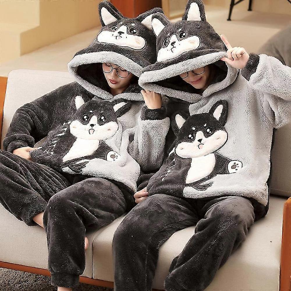 Erkek Kadın Köpek Çift Pijama Mercan Polar Pijama Kalınlaşmış Ve Yastıklı Kış Flanel Ev Giyim Seti YYX