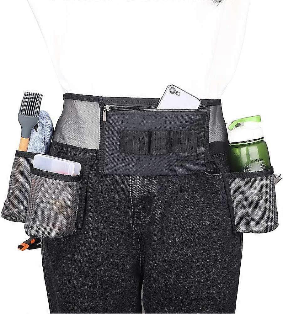 Cleaning tool belt with 4 pockets and 3 elastic slots, nylon mesh adjustable tool belt bag for house cleaning, tool bag with belt for gardeners, clean