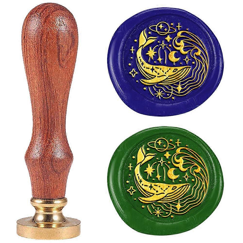 Golden Tone Solid Brass Wax Seal Stamp with Retro Wood Handle for Envelopes Invitations Gift Card Whale 83x22mm Stamps: 25x14.5mm