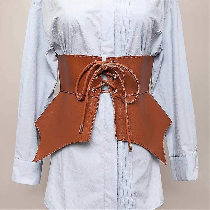 2022 New Pleated Soft Imitation Leather Wide Belts Self-lacing Corset Skirt Waist Waist Belt Female Accessories Trendy All-match