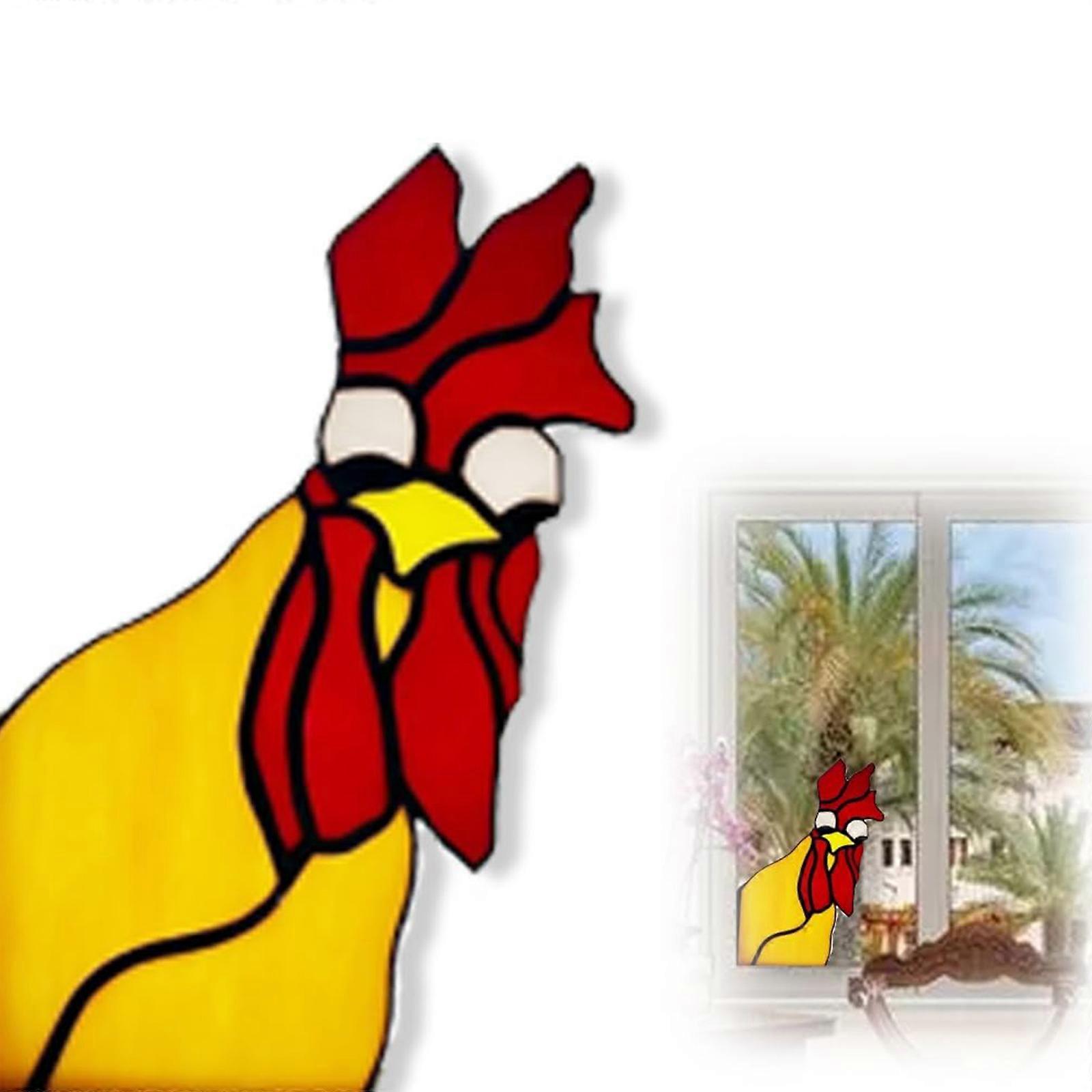 Funny Window Corner Decor - Cocoș Peeping, Funny Rooster vitraliu Bird Window Corner Decor