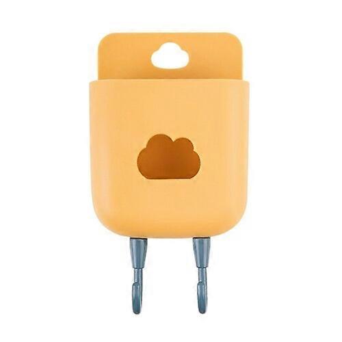 Double wall mounted storage box no hole punch TV remote control storage phone plug wall holder charging multifunctional hook (yellow with hook)