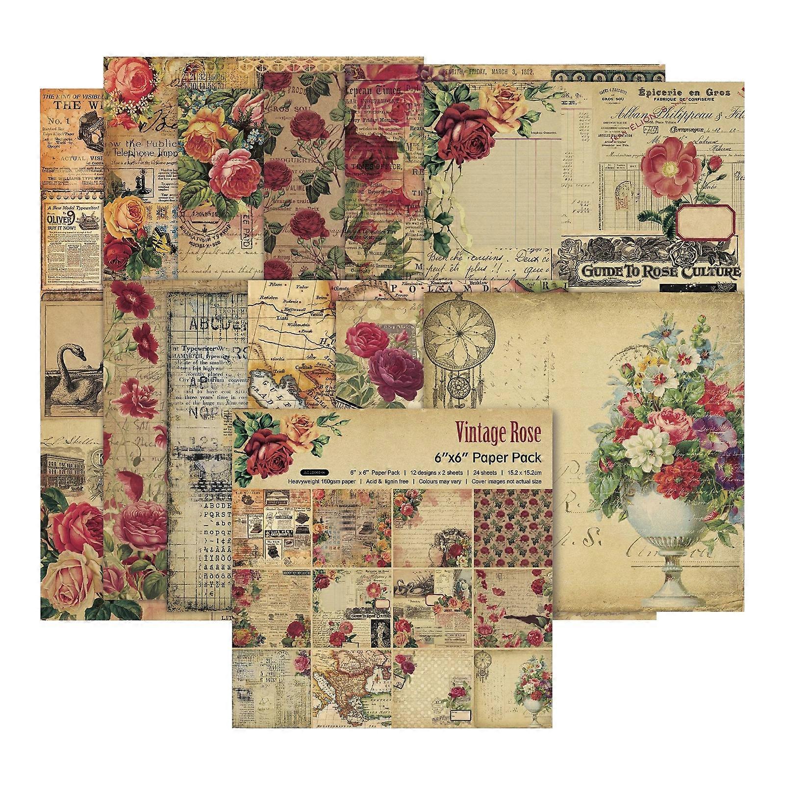 24Pcs/Set Scrapbook Paper DIY Retro Vintage Flower Print Design Background Paper for Greeting Cards mengxi