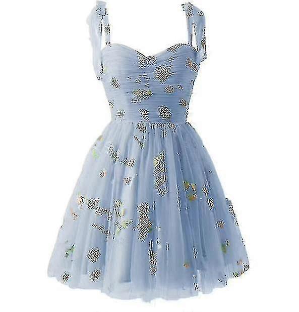 女性のためのドレスホームカミングドレスふくらんでいる袖の花の刺繍チュールフォーマルガウン