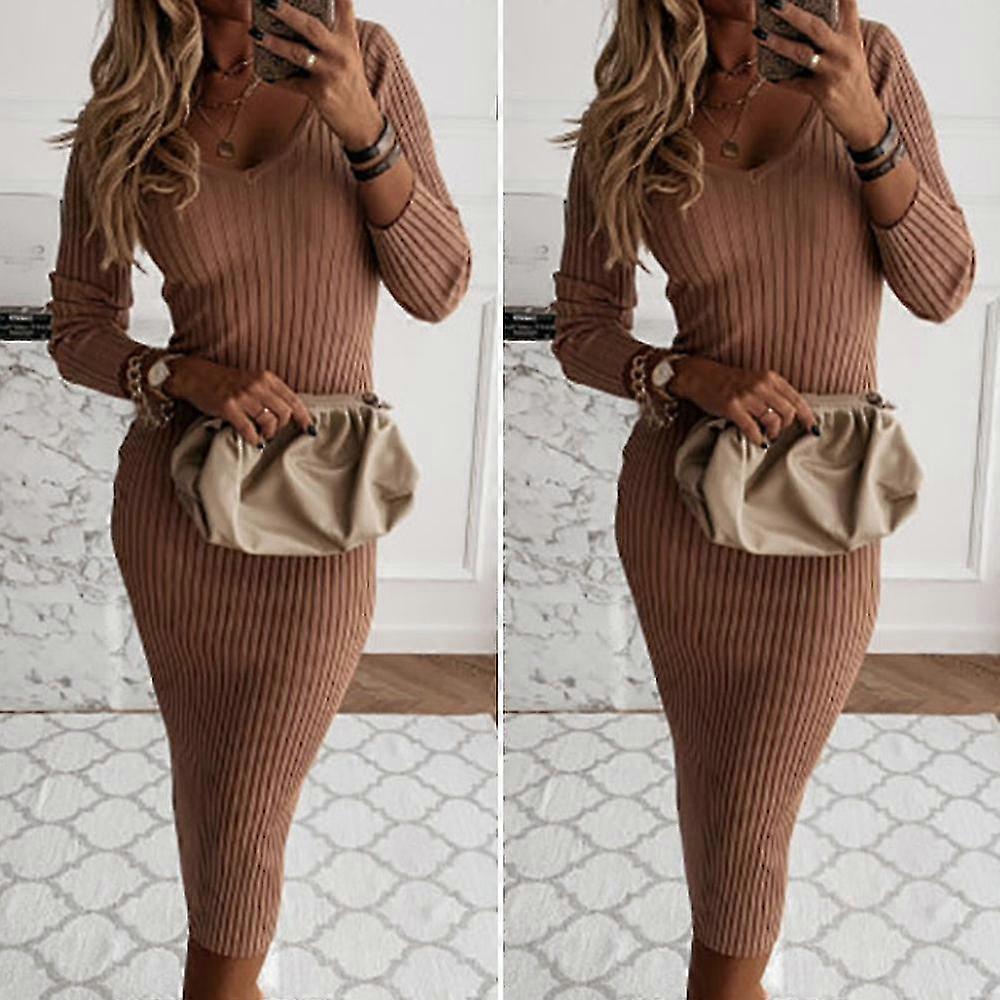 المرأة مضلع محبوك الخامس الرقبة طويلة الأكمام Bodycon سترة تمتد سليم صالح منتصف اللباس