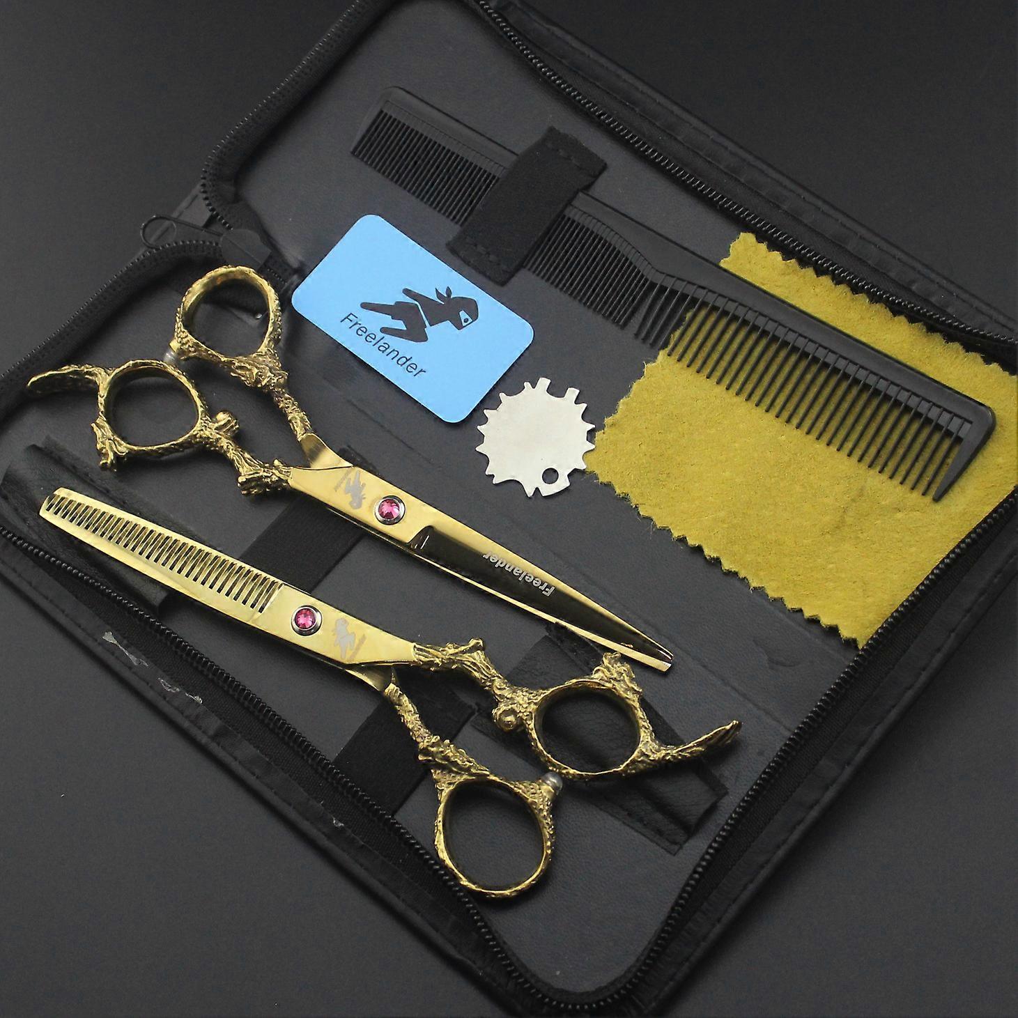 Dragon Handle Gold Pink Hair Sears Flat Scissors Thin Scissors Set