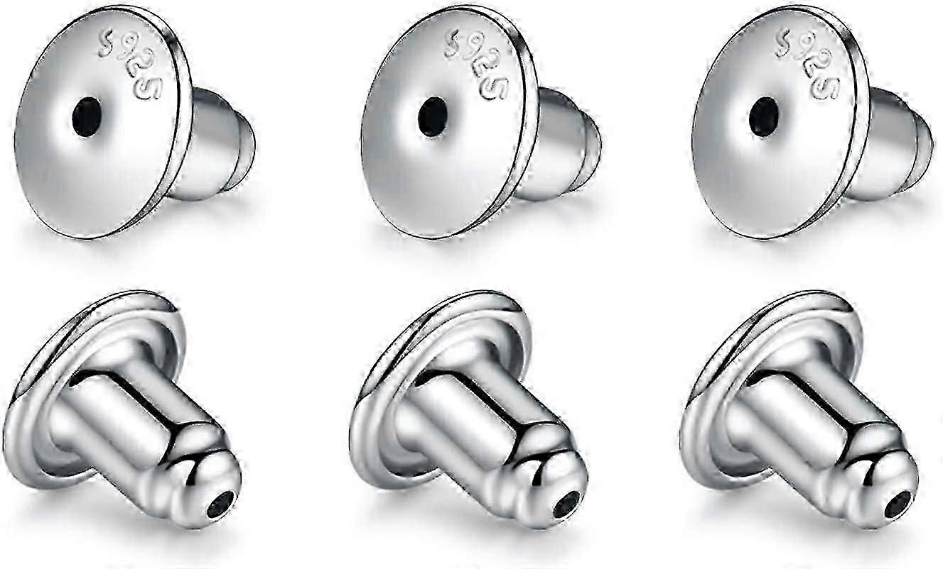 3 Pair Plated White Gold Earring Backs,925 Sterling Silver Earring Backs Use In Stud Secure,hypoallergenic Earring Backs Safely Locking Earring Backs