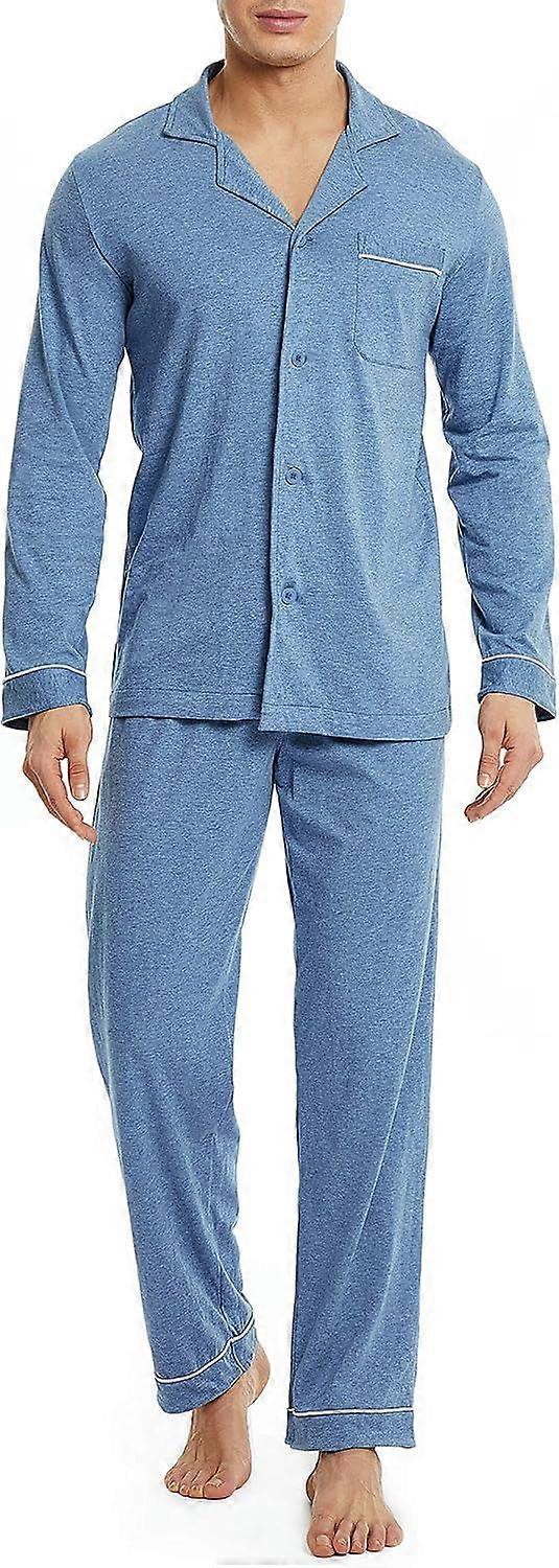 Mäns Bomull Lång Button-Down Nattkläder Pyjamas Set