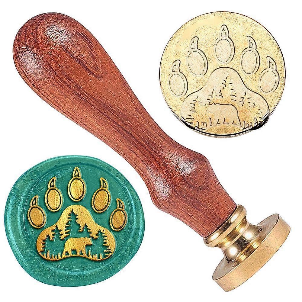 Wax Seal Stamp Set 1Pc Golden Tone Sealing Wax Stamp Solid Brass Head with 1Pc Wood Handle for Envelopes Invitations Gift Card Paw Print 83x22mm