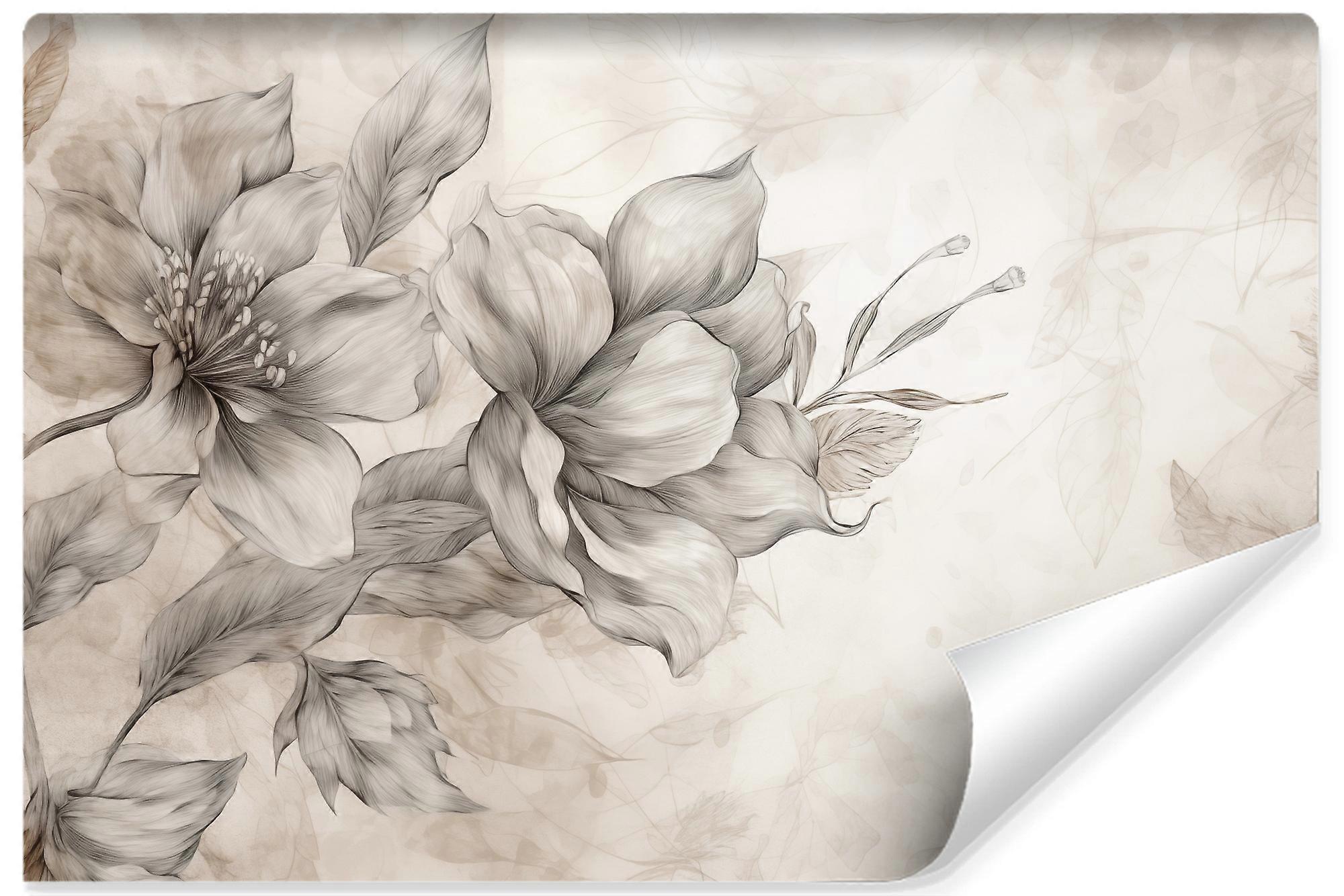 Fotomural dormitorio Flores Grises Hormigón Abstracto Boho