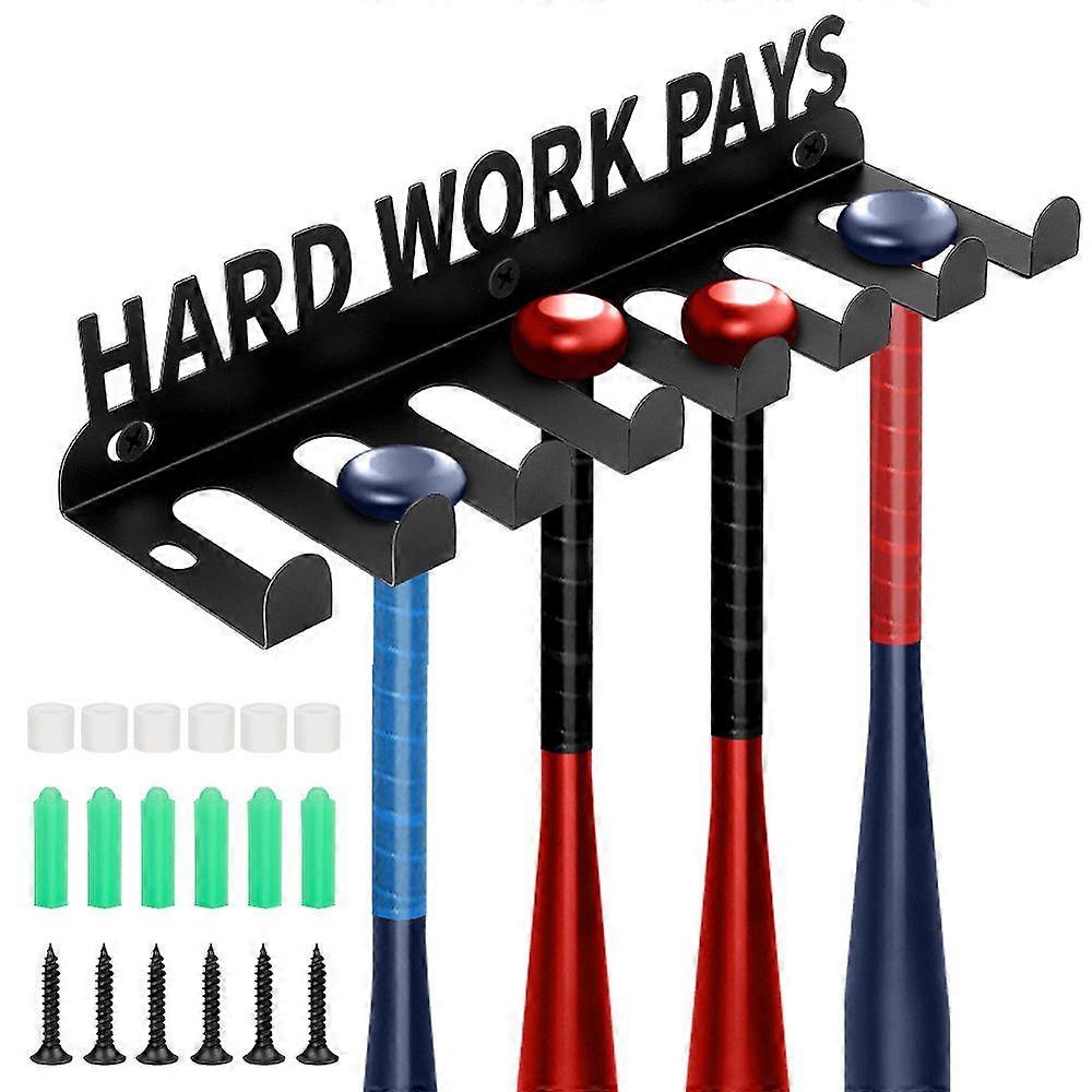1Set Word Hard Work Pays Iron Baseball Bat Display Stand with Screw and Expansion Screw Word 40x11.6x7cm
