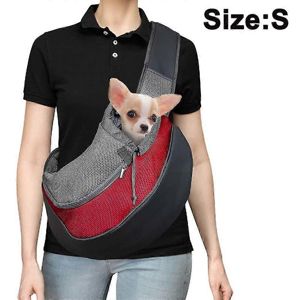 Pet Dog Sling Carrier, Breathable Mesh Travelling Pet Hands-free Sling Bag Adjustable Padded Strap Front Pouch Single Shoulder Bag For Dogs Cats