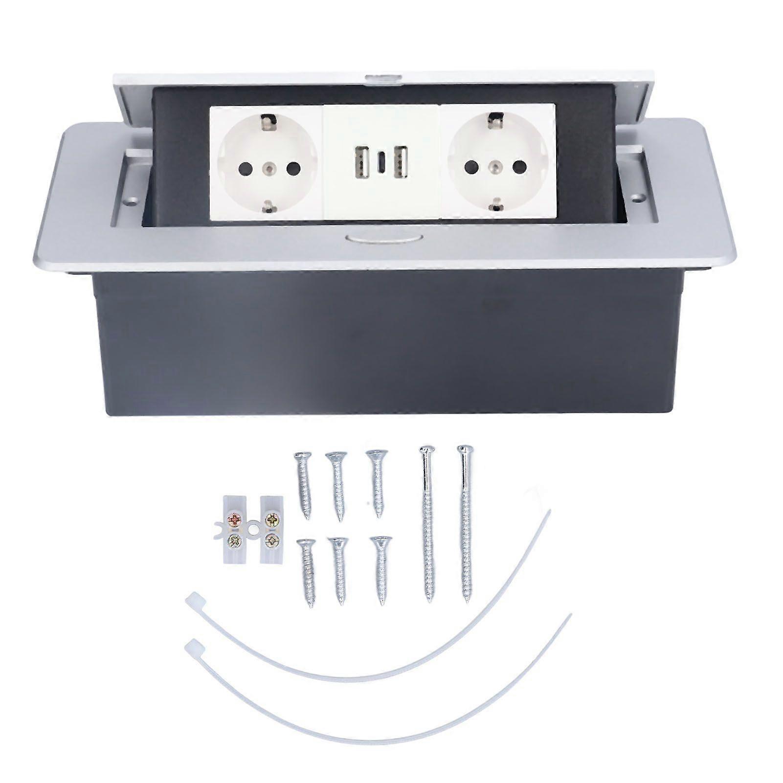 Dual USB gulv stikkontakt Pop Up Embedded Mount stikkontakt EU-standard med TypeC