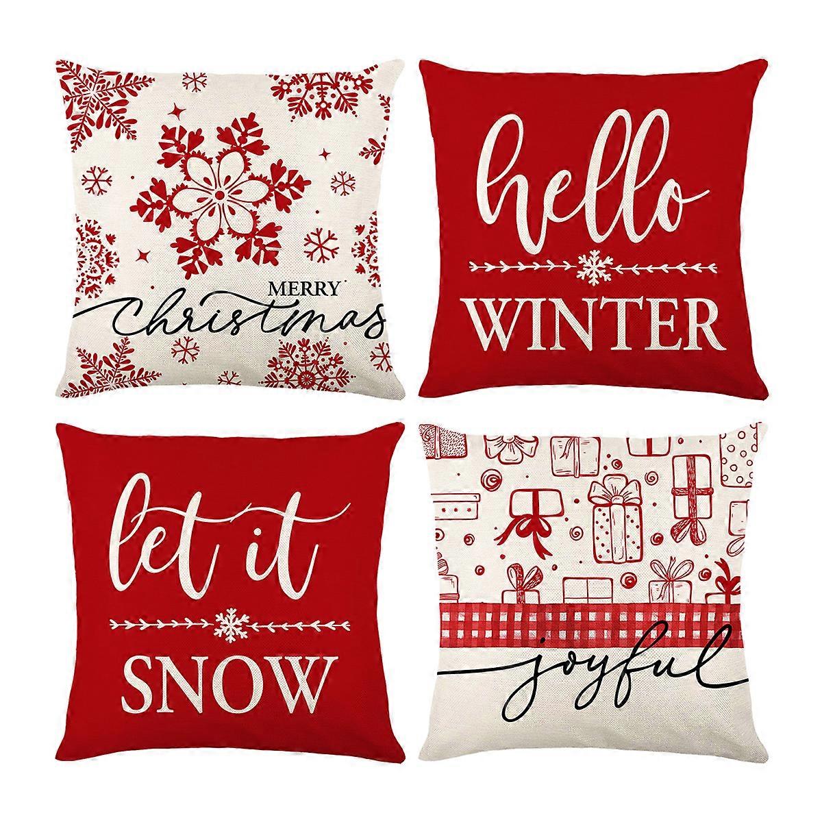 Set of 4,Merry Let It Snow Snowflake Decorative Throw Pillow Cover Cushion Case18 Inches