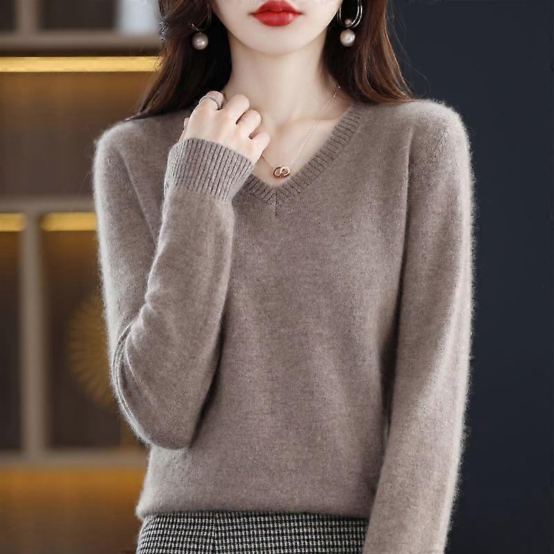 Strickpullover Damen Pullover mit V-Ausschnitt Lockerer Pullover Langärmeliger Samt Strick Base Pullover