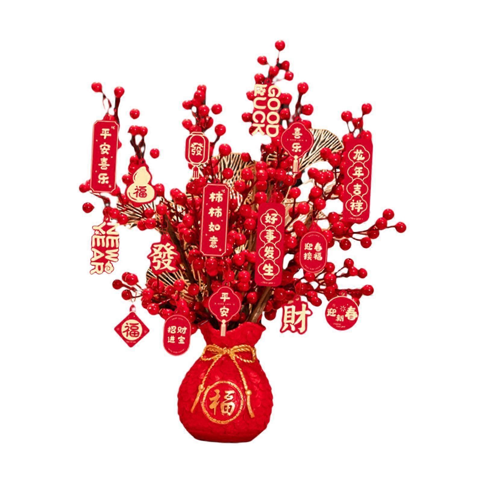2025 Chinese New Year Artificial Plant Vase Height 50cm for Wall Shelf Decor Red Vase