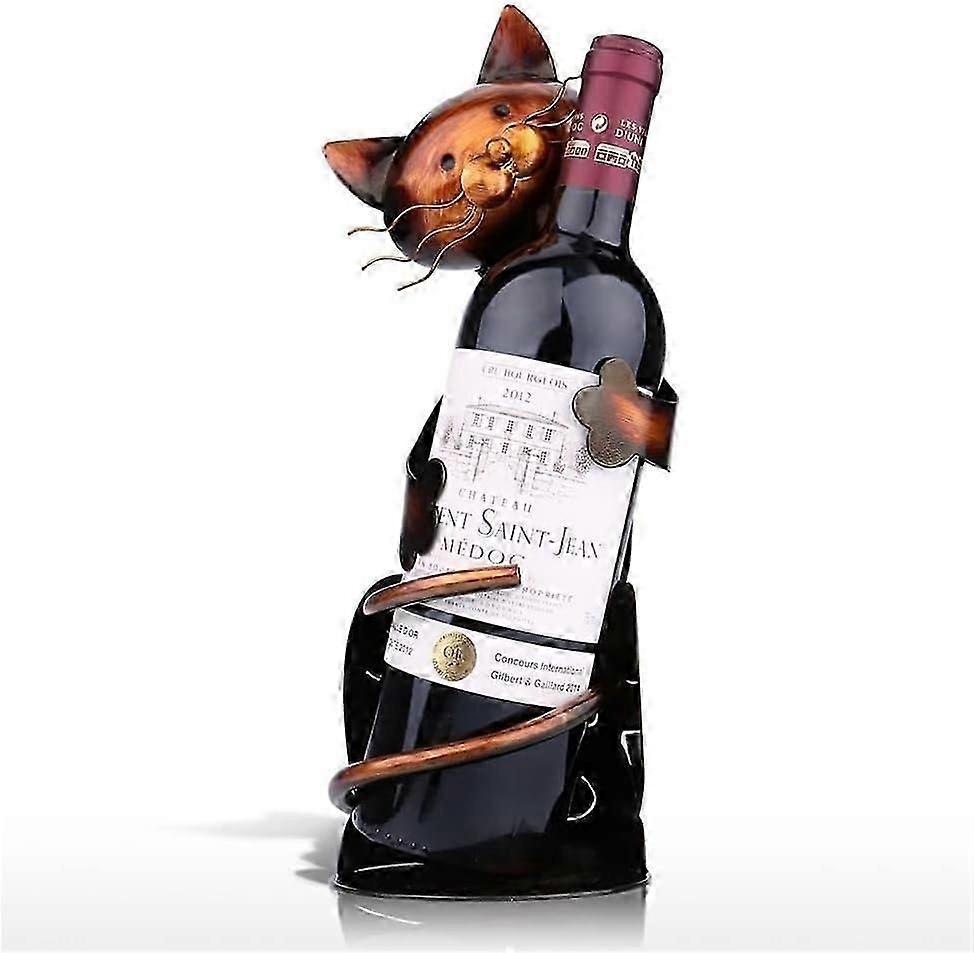 رف زجاجة النبيذ القط ، رف النبيذ القائم بذاته الحرف المعدنية النحت ، تمثال القابل للتحصيل ديكور المنزل