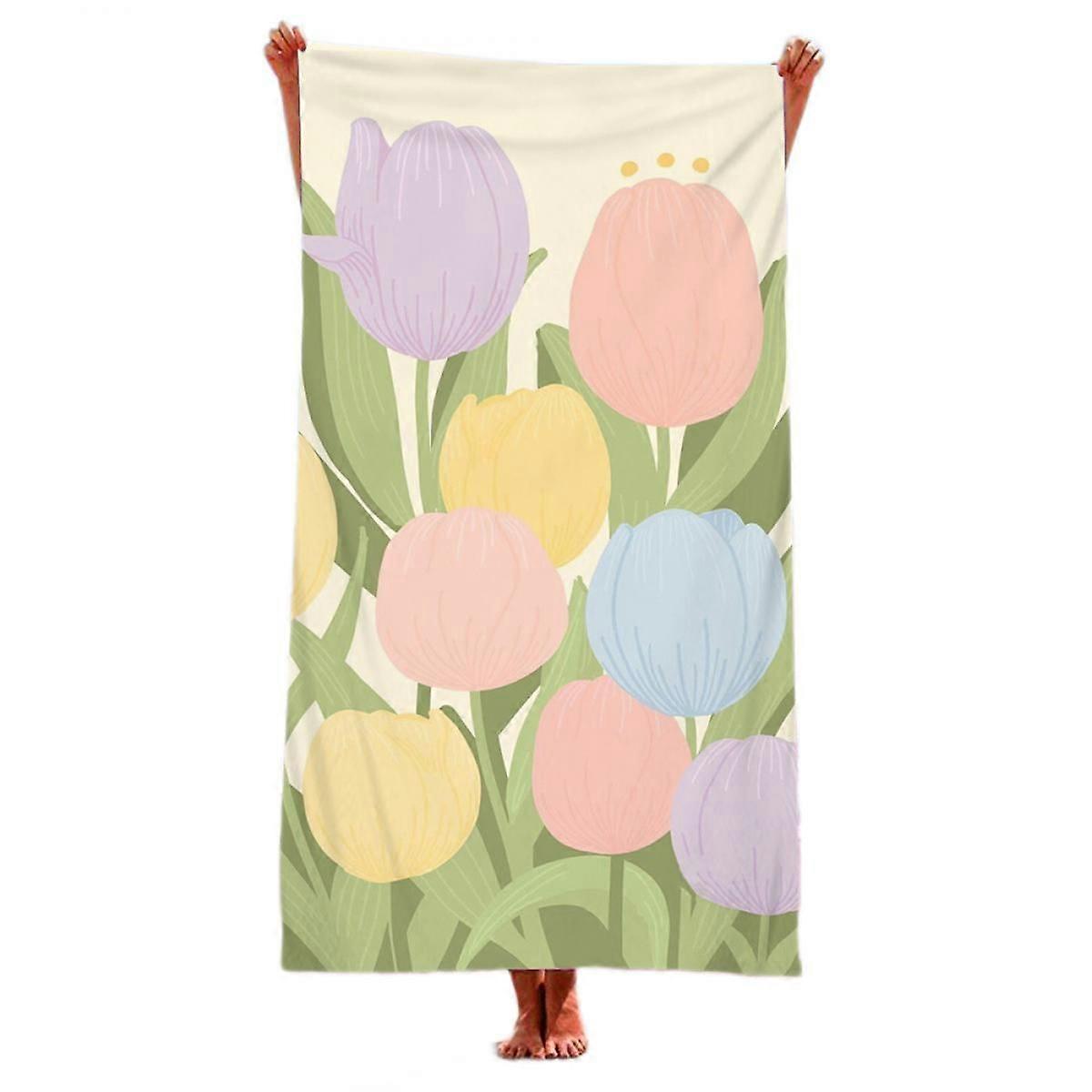 Tulip Print Soft Bath Towel Absorbent Microfiber Beach Towel Bath Towel Seaside Sitting Blanket Shawl Sweat Towel 31"X63"